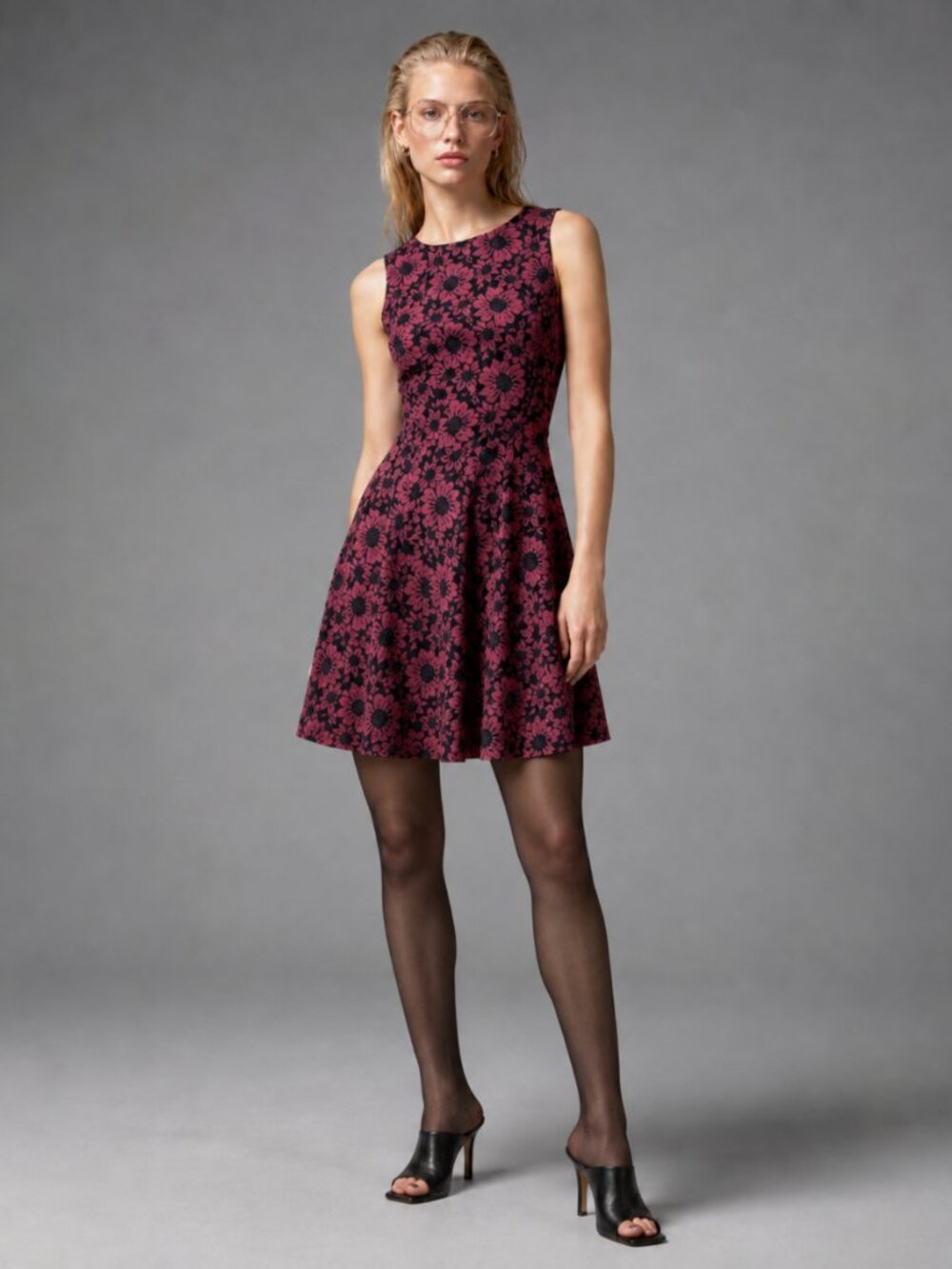 Tommy Hilfiger 10 Lace Floral Jacquard Mini Dress Pink Black Fit & Flare Y2K